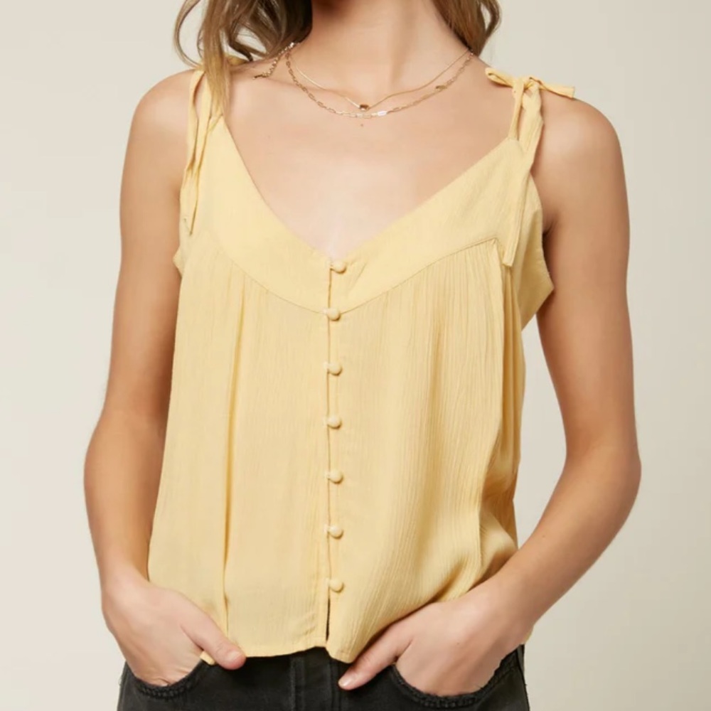 Nwt O'neill ‘May Solid Top’ Yellow Knit Button Do… - image 2